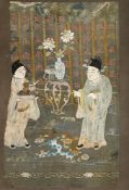 A large Chinese silk 'Birthday Celebration' panel
