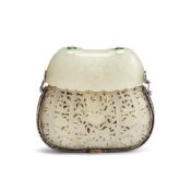 A Chinese reticulated white jade 'Lotus' pomander box and cover