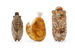 Two Chinese jade 'Cicada' snuff bottles