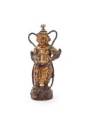 A Chinese polychrome-painted and gilt-lacquered bronze figure of a guardian