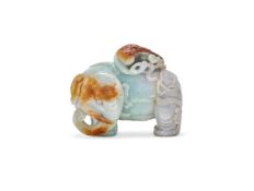 A large Chinese jadeite 'Elephant and monkey' group