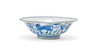 A Chinese blue and white 'Eight horses of Mu Wang' bowl