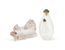A rare Chinese rock crystal 'Horse and Monkey' snuff bottle and stopper