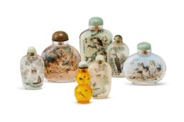 A group of seven inside painted glass snuff bottles