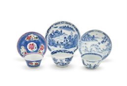 A Chinese blue and white and Famille Rose cup and saucer