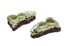 A pair of Chinese jade double gourd brush washers