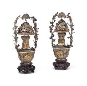 A fine pair of Chinese silver-gilt models of baskets
