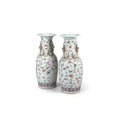 A large pair of Cantonese Famille Rose 'Butterfly' vases