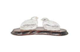 A pair of Chinese rock crystal quail-formed boxes and covers