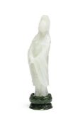 A Chinese white jade figure of Guanyin
