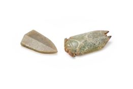 Two Chinese celadon jade carvings of cicadas