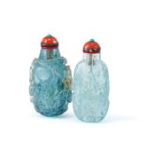 Y Two Chinese aquamarine snuff bottles