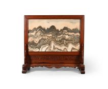 A large Chinese hardwood 'dreamstone' table screen