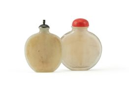 Y A Chinese inscribed 'Longevity' agate snuff bottles