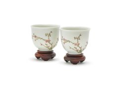 A pair of Chinese Famille Rose wine cups