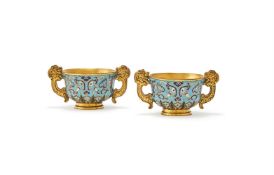 A pair of Chinese cloisonné twin-handled cups