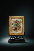 Y A fine Chinese embellished white jade gilt-bronze mounted table screen