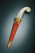 A Chinese or Mughal white jade dagger handle