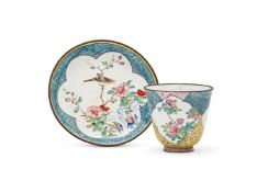 A Canton enamel tea bowl and saucer