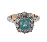 BRAVINGTONS, A BLUE ZIRCON AND DIAMOND CLUSTER RING