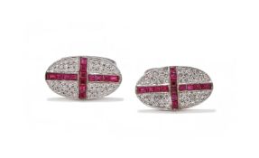 A PAIR OF DIAMOND AND RUBY CUFFLINKS