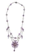 AN ARTS AND CRAFTS AMETHYST AND MOTHER-OF-PEARL SWAG NECKLACE