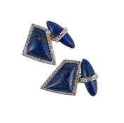 A PAIR OF DIAMOND AND LAPIS LAZULI CUFFLINKS
