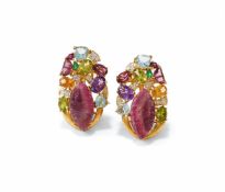 A PAIR OF GEM SET EARRINGS