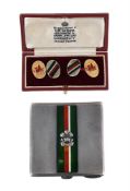 WELCH REGIMENT, A PAIR OF GARRARD & CO. 9 CARAT GOLD CUFFLINKS AND A SILVER COMPACT