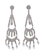 A PAIR OF DIAMOND AND AQUAMARINE EARRINGS