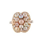 A CULTURED PEARL AND DIAMOND DRESS RING