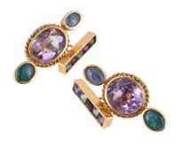 A PAIR OF GEM SET CUFFLINKS