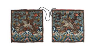 A pair of Chinese silk 'silver pheasant' rank badges