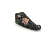 An Indian dark green jade gem-set chape
