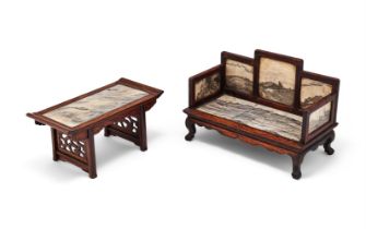 Two Chinese hardwood and marble stands