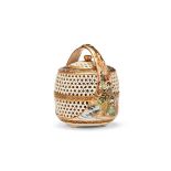 A Japanese Satsuma reticulated basket and cover