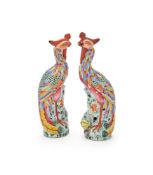 A pair of Chinese Famille Rose porcelain models of Phoenixes