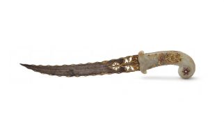 A Mughal ruby and emerald-set jade-hilted dagger (Khanjar)
