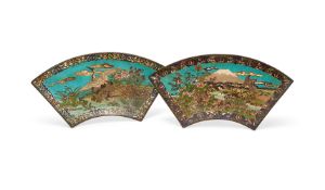 A pair of Japanese cloisonné fan-shaped sweetmeat dishes