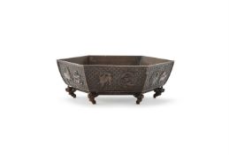 A Japanese cast bronze octagonal planter
