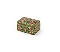 An Indian enamel gold coloured gem-set box with hinged lid