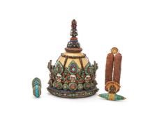 Y A Tibetan style copper-gilt ceremonial ritual helmet