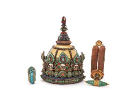 Y A Tibetan style copper-gilt ceremonial ritual helmet