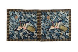 A pair of Chinese silk 'peacock' rank badges