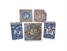 Five Qajar moulded Tiles