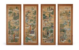 An attractive set of four Korean large painted silk panels