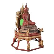 A Burmese large red lacquer Buddha
