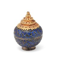 A Thai enamelled silver box and cover