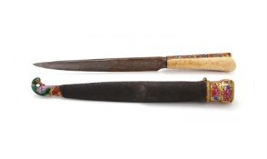 Y A Qajar enamelled gold-mounted dagger and scabbard