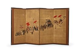 A Japanese Oshi-e Four-Fold Byobu